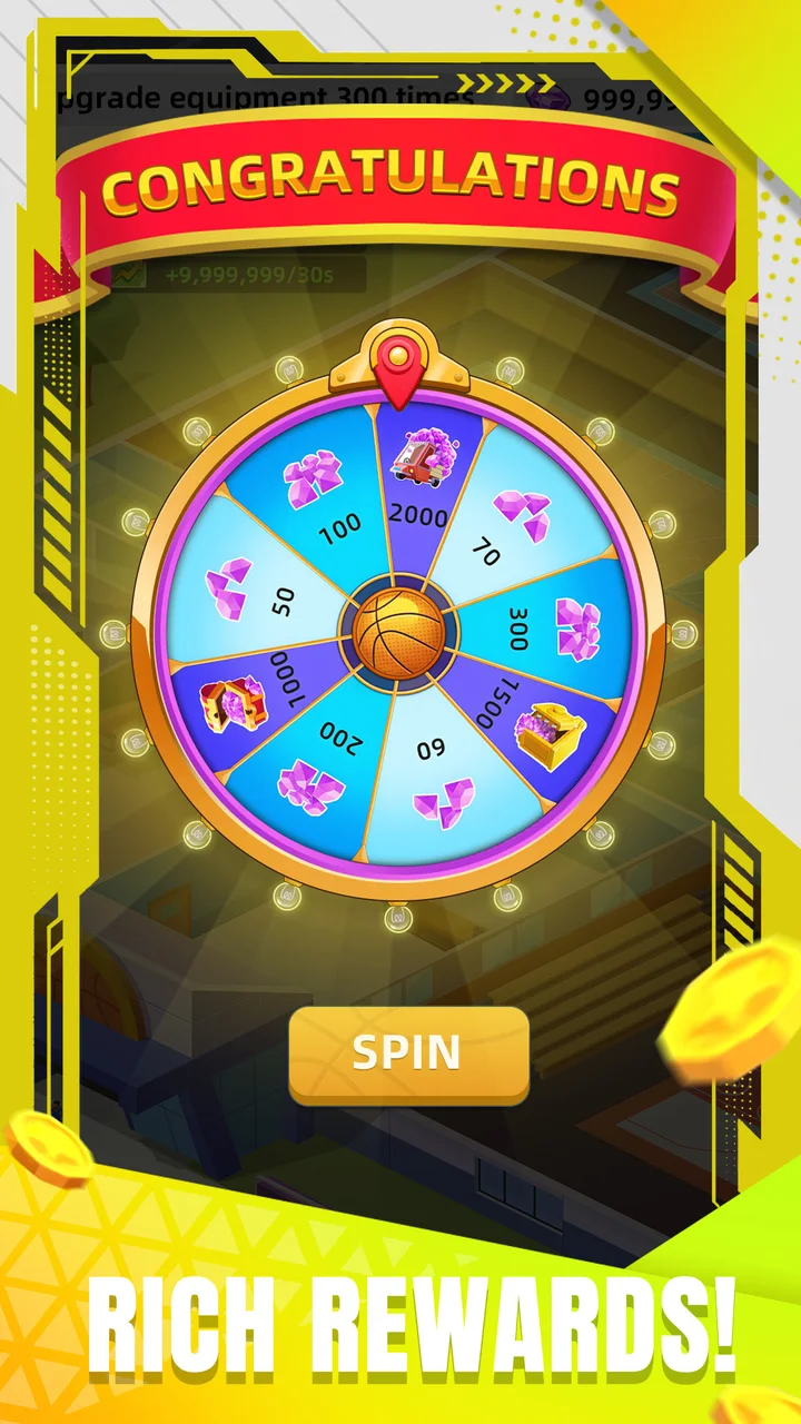 Lucky spin wheel with gem and cash prize segments