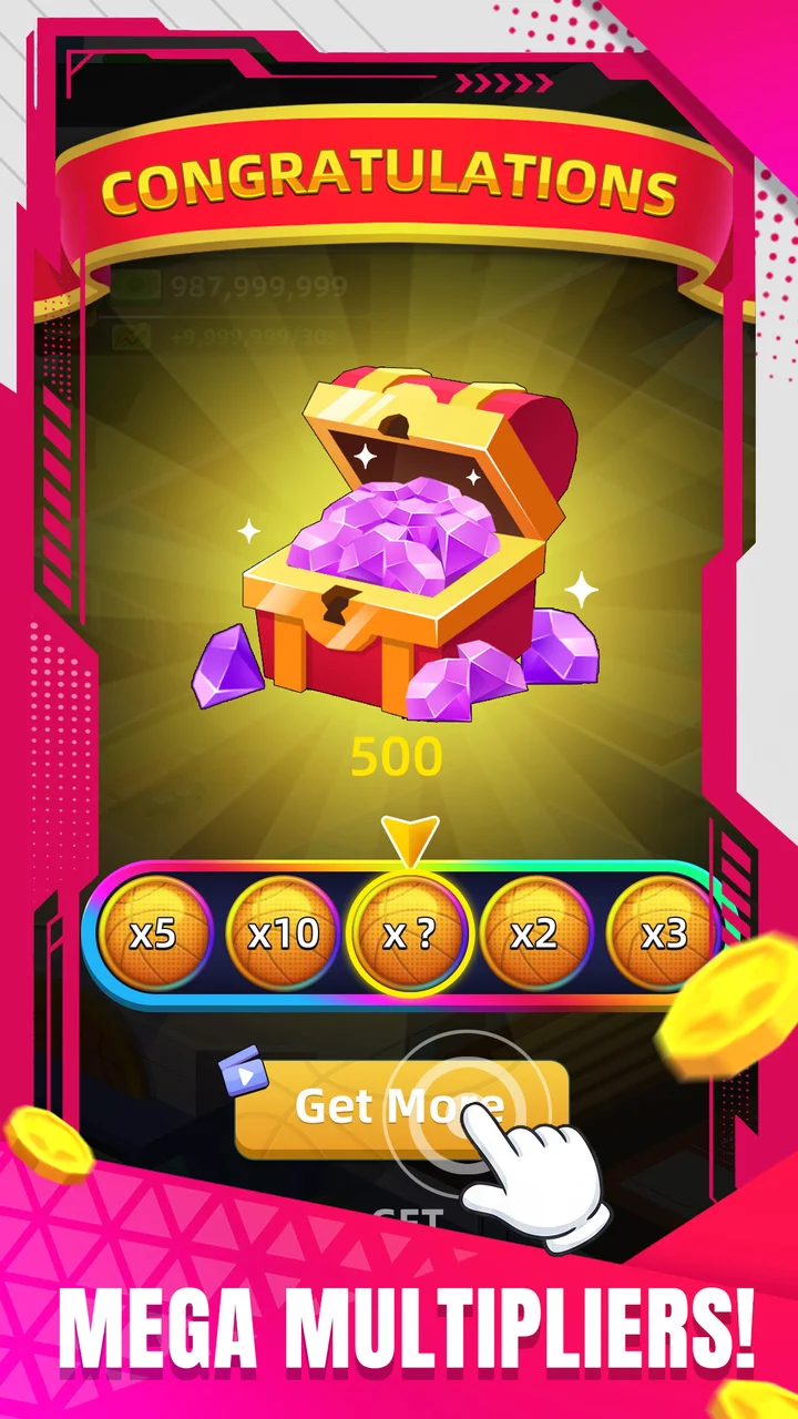Treasure chest with purple gems and multiplier balls up to x10