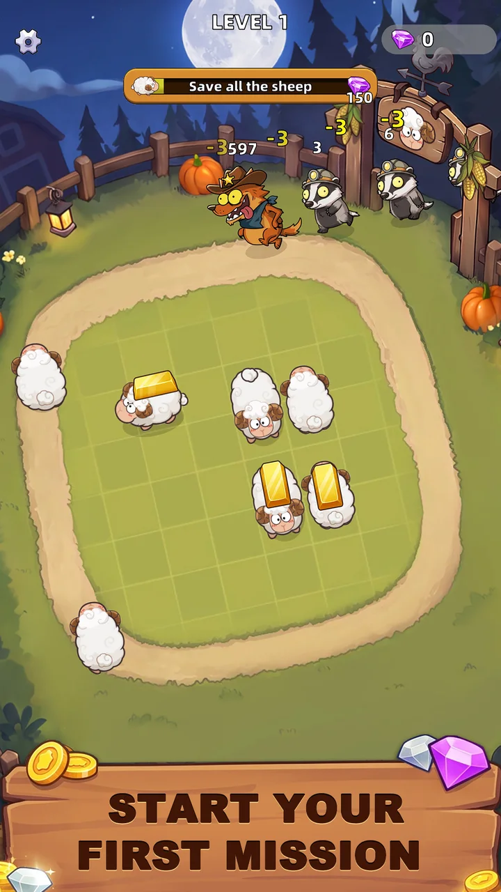 Golden Sheep Master Level 1: the first mission with sheep on the pasture