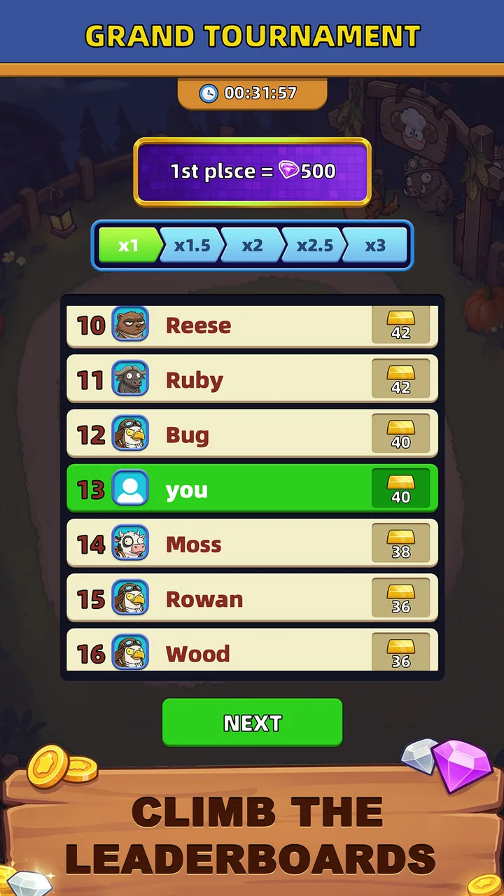 Grand Tournament leaderboard with global player rankings