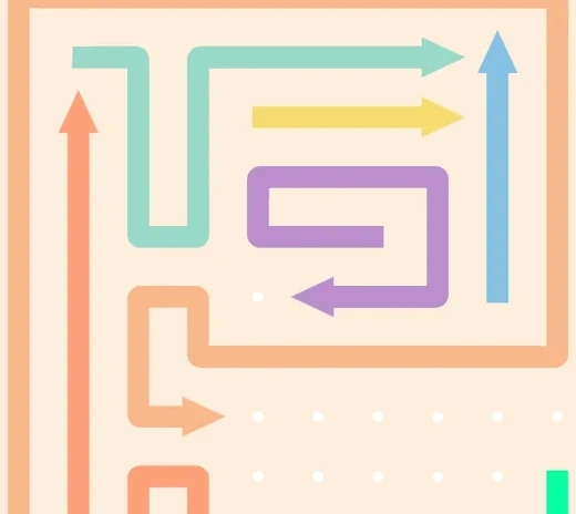 A close-up of colorful horizontal and vertical arrow paths from a Line Garden puzzle