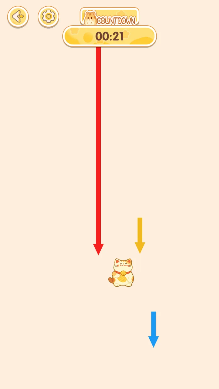 Colorful arrows moving toward A-Fu in the timed dodge challenge