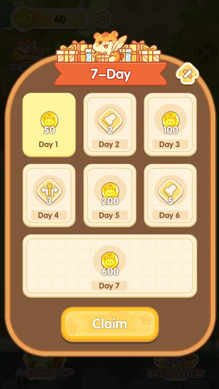 Seven-day reward calendar