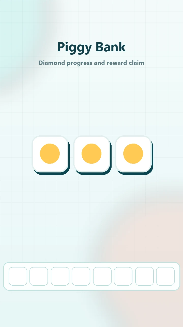 Piggy Bank screen showing diamond progress and reward claim